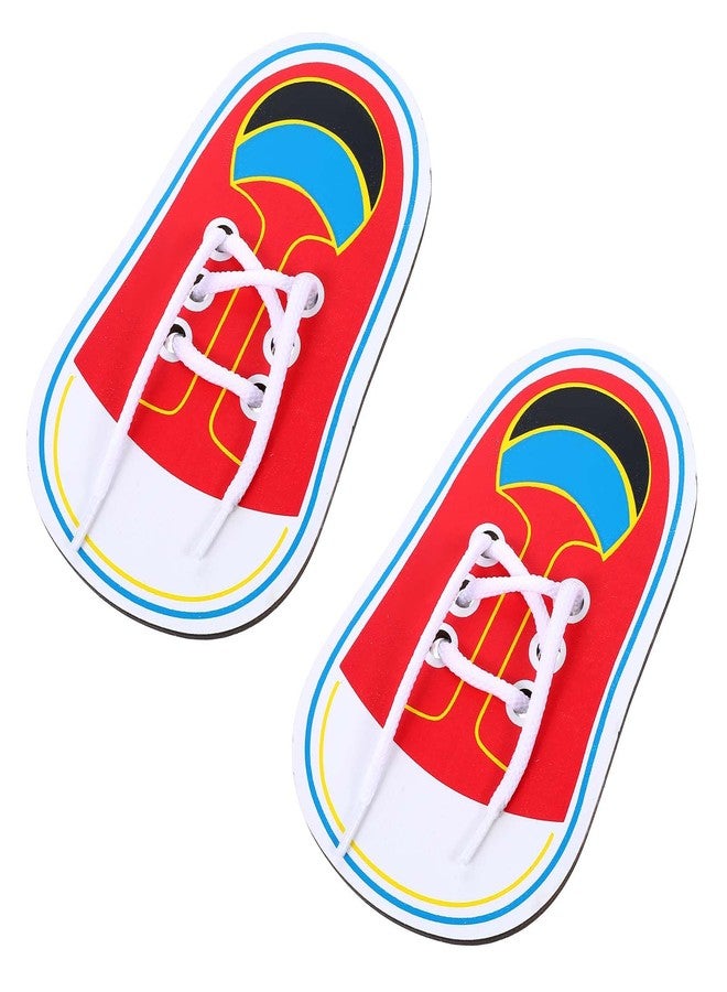 ElevateTech 2Pcs Wooden Lacing Shoe Shoe Lace Practice Board Threading Lacing Shoes Training Board Tying Practice Learning Educational Fine Motor Skills (Red White) - Image 1